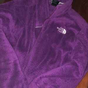 Purple fuzzy zip up north face jacket